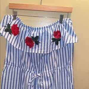 Harmony Blue and White Striped strapless romper XL
